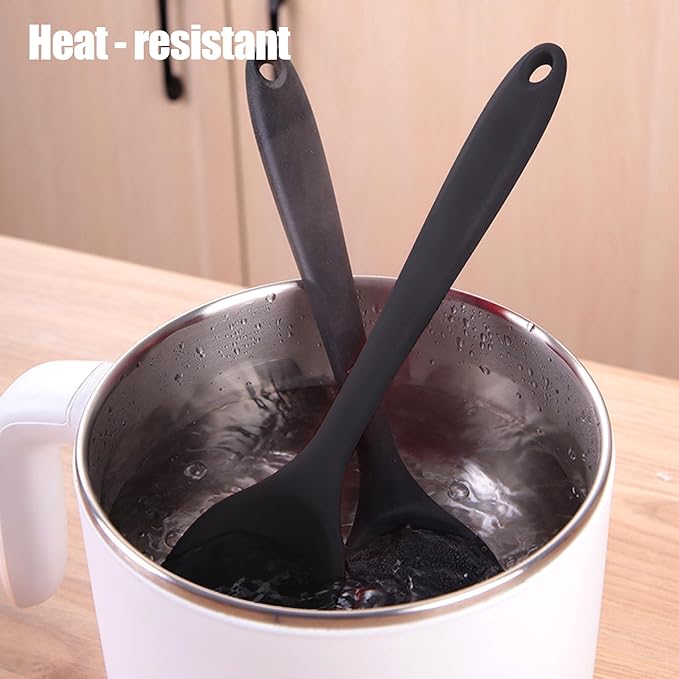 2 Pcs Silicone Spoons,10.8 Inch Mixing Spoons for cooking,Heat Resistant for Kitchen Cooking Baking Stirring Mixing Tools (BLACK)