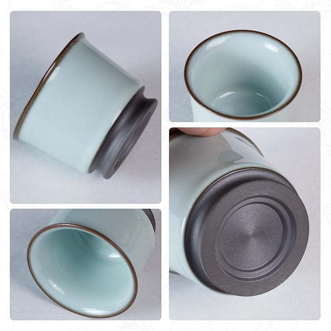 KAMMAK Tea Cup Set of 2 Porcelain Small Tea Cups 3.2oz Handmade Japanese Tea Cup Set, Asian Ceramic Teacups for Home, Party, Office, Chinese Kung Fu Tea Set for Hot/Cold Drink (Imperial Kiln)