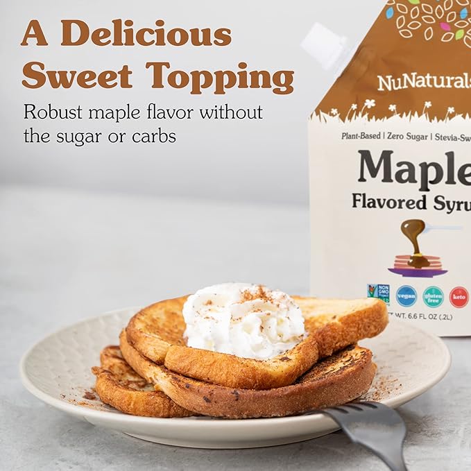 NuNaturals Stevia Syrup, Sugar-Free Sweetener, Plant-Based Sugar Substitute, Zero Calorie, Sugar-Free Syrup, Maple, 6.6oz (3-Pack)