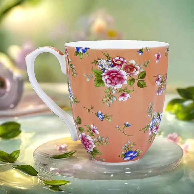 13oz Bone China Floral Mug Bone China Coffee Mugs Bone Teacup Christmas Mugs Birthday Gifts for Women Mom Friends Coworker