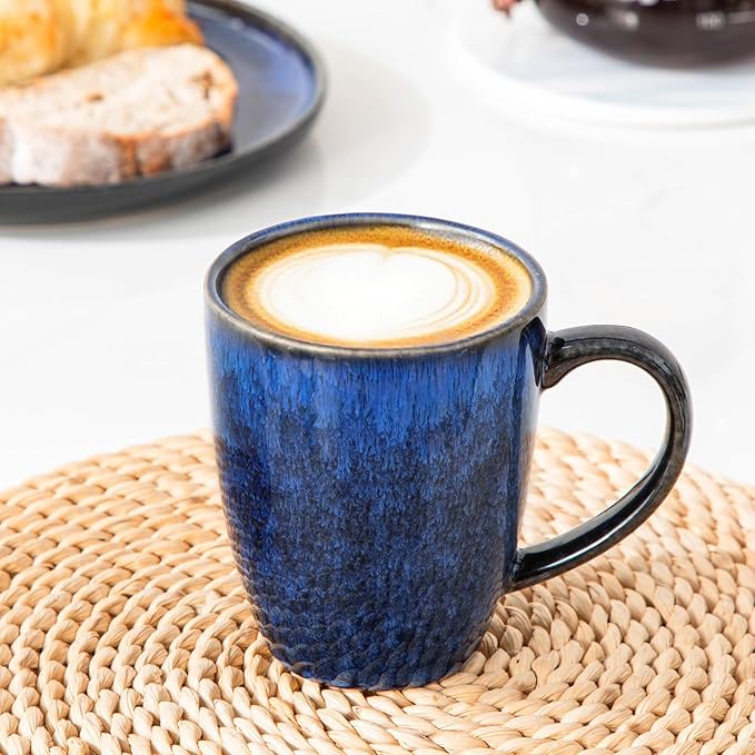 vancasso STARRY Ceramic Coffee Mug Set of 6, 12 Oz Tea Cups with Handle for Latte, Tea, Cappuccino, Milk, Cocoa, Microwave&Dishwasher Safe,Blue