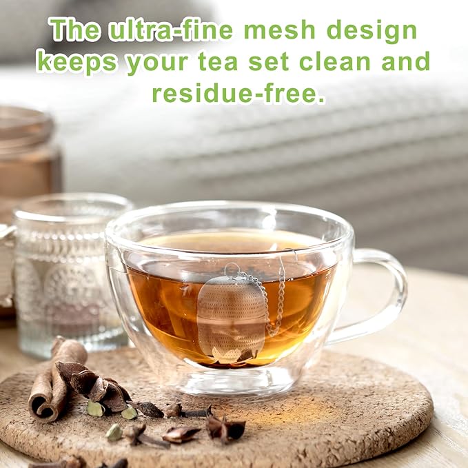 Tea Ball Infuser for Loose Tea, Extra Fine Mesh Stainless Steel Teas Strainers with Extended Chain Hook and Drip Tray for Black Teas, Rooibos, etc