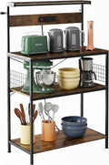 Simple Deluxe Kitchen Bakers Rack with Power Outlet, Coffee Bar Accessories Table, 4-Tier Adjustable Storage Shelf for Spices, Freestanding Appliance Organizer, 31.5 Inch, Rustic Brown