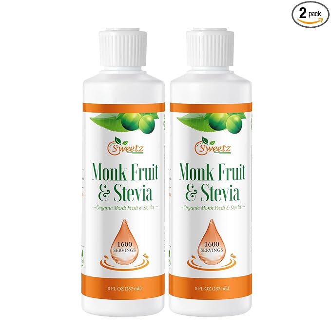 Monk Fruit & Stevia Liquid Sweetener Drops - Natural Sweeteners & Sugar Alternatives - Delicious Blend with No Bitter Aftertaste -Concentrated Sweetener Liquid Drops Extract – 8 Fl Oz (2 packs)