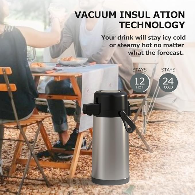 Airpot Coffee Dispenser with Pump,102 OZ/ 3L Large Coffee Dispenser with Tea Filter for Party Hot Drinks Water Tea Chocolate Hot/Cold Water, Insulated Stainless Steel Thermal Carafes