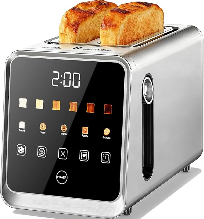 2-Slice Smart Toaster, Digital Touchscreen with Memory Function, 1.5" Extra-Wide Slots, 5 Bread Types & 6 Browning Settings, 900W for Fast Toasting, Defrost & Reheat Modes