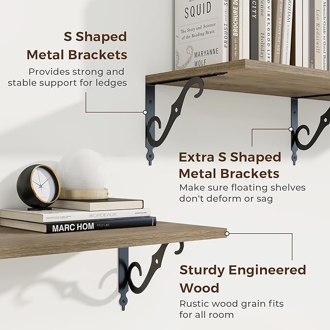 RICHFOCUS 12 Inch Deep Floating Shelves for Wall, 31.5" W x 12" D Wood Wall Shelves Set of 2, Wide Floating Shelves for Living Room, Bedroom, Kitchen, Bathroom and Decor Storage, Grey
