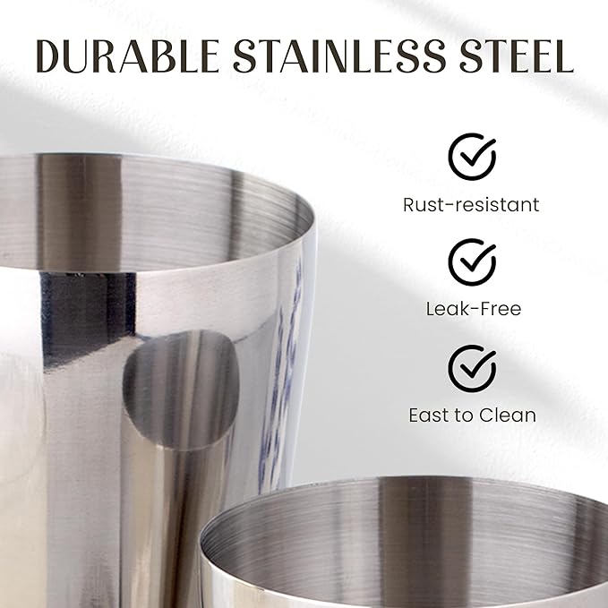 Mixology Cocktail Shaker Boston Shaker Set Professional Weighted Martini Shakers, Strainer and Japanese Jigger, Portable Bar Set for Drink Mixer Bartending, Exclusive Recipes Cards (Silver)