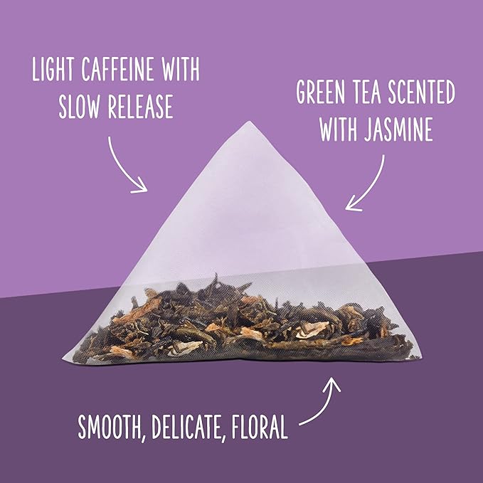 Two Leaves and a Bud Jasmine Green Tea Bags, 15 Count (Pack of 1) Whole Leaf Green Tea in Pyramid Sachet Bags, Compostable Sachets