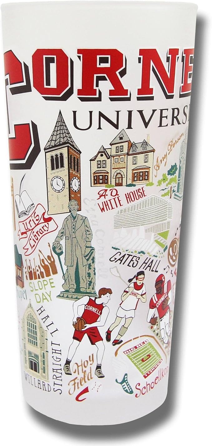 Catstudio Drinking Glass, Cornell University Glass Cup for Kitchen, 15oz Dishwasher Safe Tumbler for Cornell Alumni