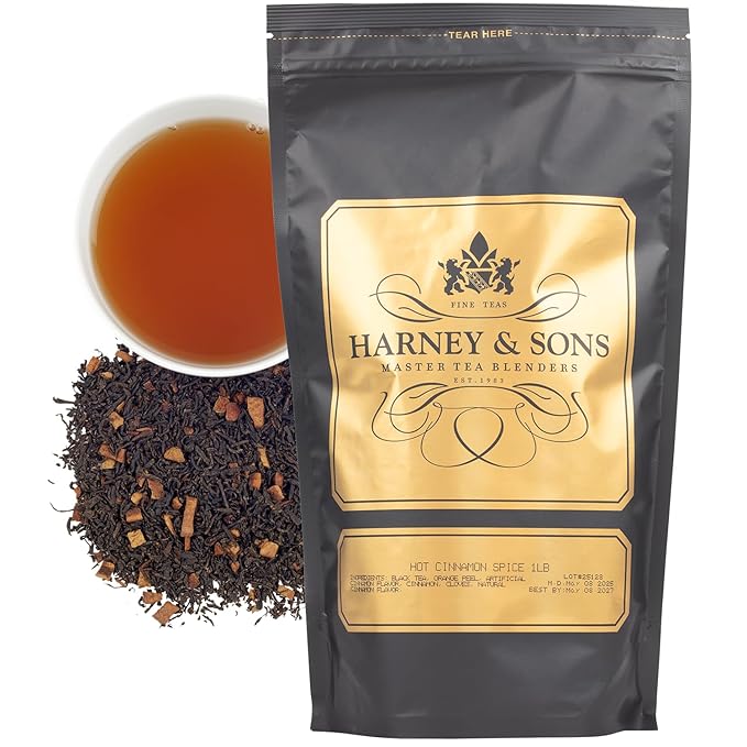 Harney & Sons Hot Cinnamon Spice Black Tea, with Orange Peel, Cinnamon, and Clove, 16 Oz (Pack of 1)