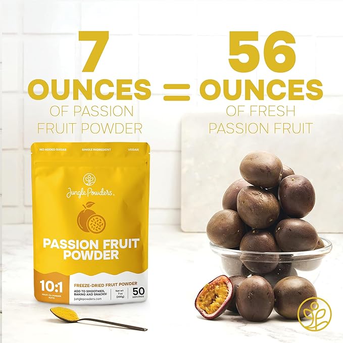 Jungle Powders Passion Fruit Powder 7 Ounce, Freeze Dried Passion Fruit Puree Powder for Baking Smoothies Lilikoi Granadilla Additive Free Purée Extract Fruit Juice Supplement