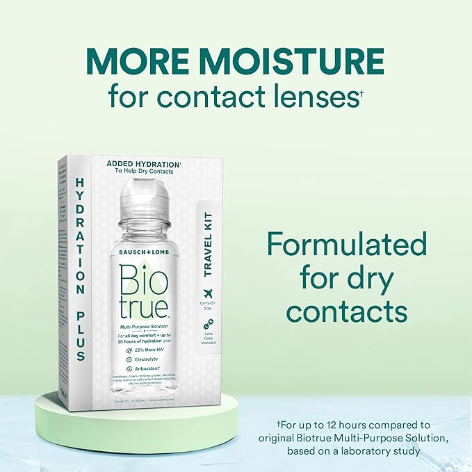 Biotrue Contact Lens Solution, Multi-Purpose Solution for Soft Contact Lenses, Lens Case Included, 2 FL OZ Travel Size