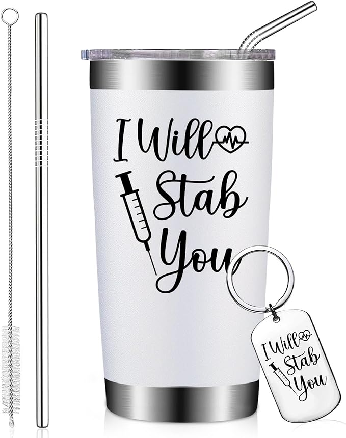 Nurse Appreciation Gifts for Women - Nurses Week Gift - School Nurse Graduation Present - 20oz I Will Stab You Tumbler