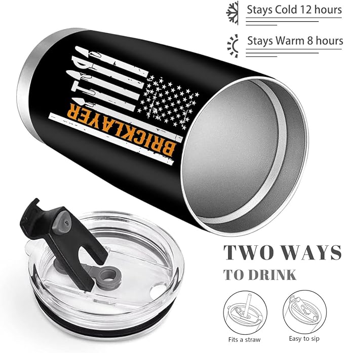 Bricklayer Gifts for Men, Brickmason Brick Masonry Gifts for Dad, Stainless Steel Insulated Tumbler 20oz