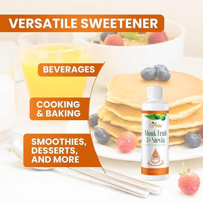 Monk Fruit & Stevia Liquid Sweetener Drops - Natural Sweeteners & Sugar Alternatives - Delicious Blend with No Bitter Aftertaste-Concentrated Sweetener Liquid Drops Extract – 16 Fl oz (2 packs)