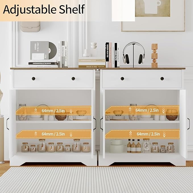 29.5'' White Wood Buffet Cabinet with Adjustable Shelves and Doors, Versatile Coffee Bar Storage for Living Room, Entryway, Dining Room, and Kitchen Pantry
