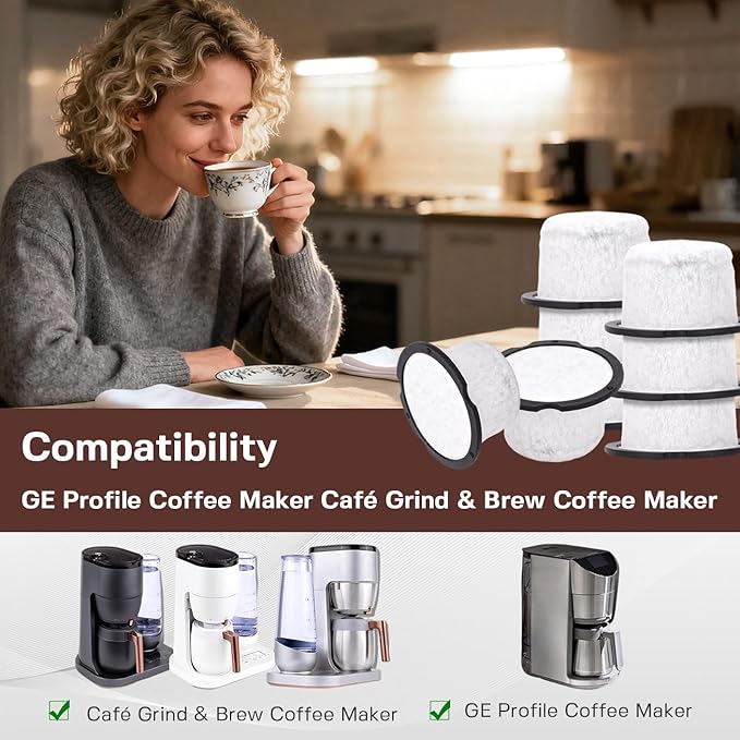 Coffee Filter Replacement for GE & Cafe:Compatible with Café and GE Profile Grind & Brew Machine, Charcoal Coffee Filter Cartridges,Dual-layer design of activated carbon and microporous mesh(8 pack)