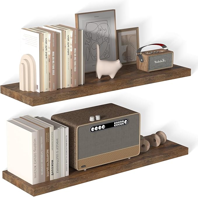 12 Inch Deep Floating Shelves for Wall 2 Pack Floating Shelfs Large Storage Space Wall Decor Display Shelf for Bathroom Living Room Bedroom Kitchen 40" W x 12" D x 1.2" H Rustic Brown