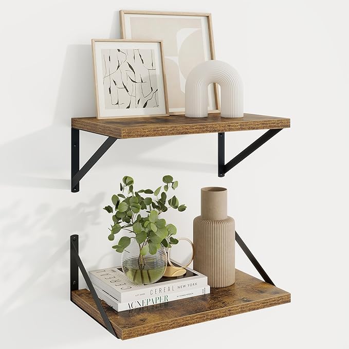 Axeman Deep Floating Shelves for Wall - 10 Inch Deep Floating Shelves Set of 2-16" W x 10" D Rustic Wall Shelves for Living Room Bathroom Bedroom