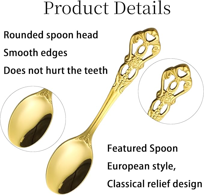 Espresso Spoons Set of 6,Stainless Steel Coffee Spoons Demitasse Spoon for Espresso Coffee,Tea,Dessert,Sugar (6, Gold)