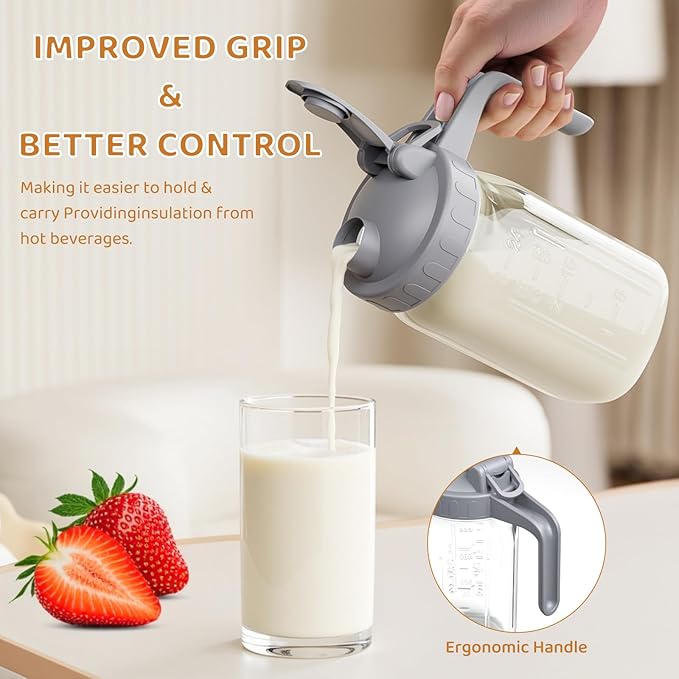 Breast Milk Pitcher, Mason Jar 32 oz, Heavy Duty Wide Mouth Jar with Flip Cap Lid and Pour Spout - Airtight Seal for Freshness and Convenience - Great for Cold Beverages, and Home Entertaining