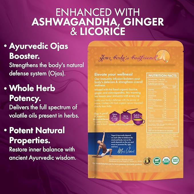 MoreLife Market Immunity Infusion Tea | Organic Ayurvedic Blend with Turmeric, Ashwagandha & Licorice | Family Wellness & Seasonal Support Dried Herbs Tea - 8oz (230g)