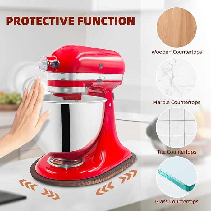 Mixer Slider Compatible with 4.5-5 QT Kitchen Aid Stand Mixers, Kitchen Countertop Storage Mover Sliding Caddy Mixer Slider Mat for Kitchen Aid Stand Mixer Accessories Attachment (Pine Wood - Brown)
