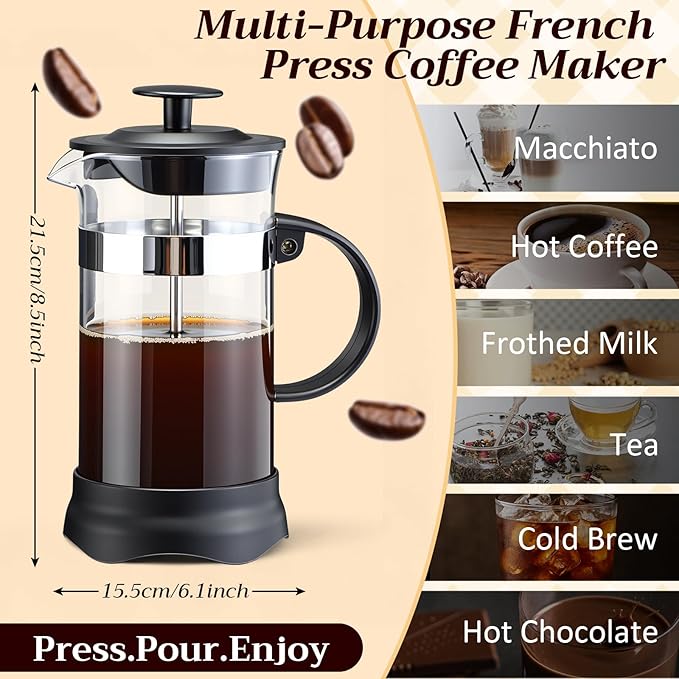 LemonRoad 4 Pack French Press Coffee Maker Borosilicate Glass Coffee Press Heat Resistant Stainless Steel Tea Maker for Travel Camping Kitchen Gifts Includes Pot Filters (34oz)