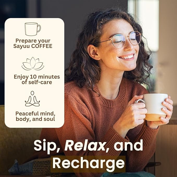 SAYUU Mushroom Coffee Blend – Focus, Energy & Harmony – Vegan, Functional Mushrooms, Cordyceps, Lion’s Mane & Reishi –Dietary Supplement - 30 Servings