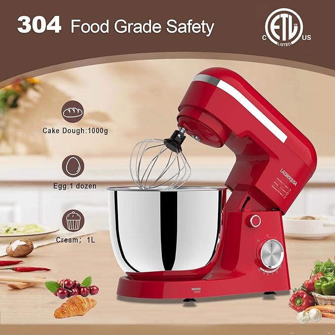 3 in 1 Electric Stand Mixer with 5.5 Quart Bowl, Household Food Mixer 10+p Speeds, Kitchen Tilt-Head Bread Dough and Cake Mixers for Home Daily Use (Red)