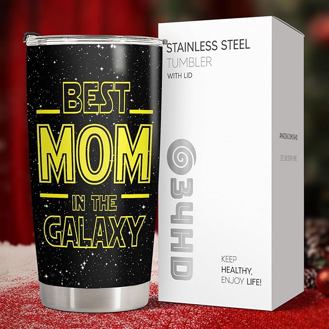 34HD Best Mom In The Galaxy Tumbler with Lid, 20oz Stainless Steel Mama Coffee Mug with Nutrition Facts, Star Inspirational Gifts from Son Daughter, Mom Gifts for Birthday, Mothers Day, Christmas