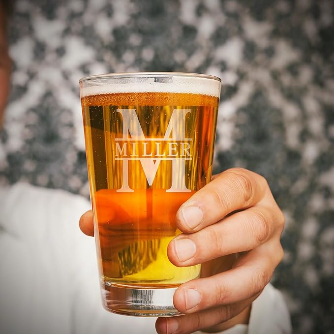 HomeWetBar Custom Pint Glasses Set of 4 - Personalized Beer Glasses Set, Marquee Beer Pint Glasses