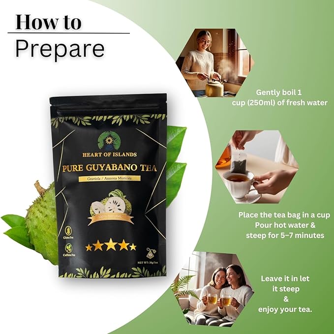 Heart of Islands KOSHER & HALAL Certified Soursop Tea Bags (2g Each) – Premium Guyabano (Graviola) Leaves from the Philippines – Organic Herbal Tea Bags Caffeine Free with Zero Calories 15 Count - Pack of 1