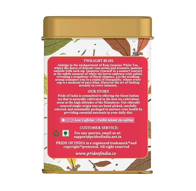 Pride of India | PACK of 2 - Jasmine Rose Royal White Tea | 15 Pyramid Full Leaf Individually Wrapped Tea Bags | Smooth & Sweet Flavor | Soothing & Calming Experience | Less Caffeine