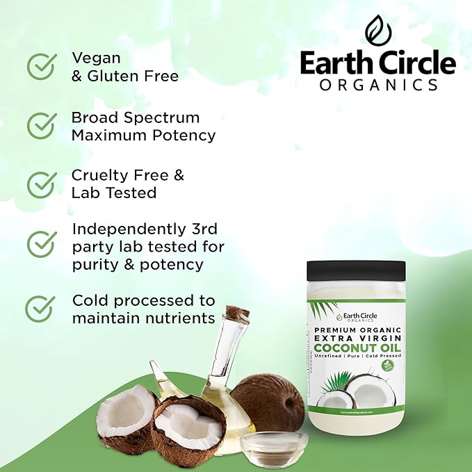Earth Circle Organics Premium Ultra Pure Extra Virgin Coconut Oil, Cold Pressed, Baking, Smoothies, Skin & Hair Care, Gluten-Free, Keto & Paleo Friendly (32 Ounce Unrefined) - Pack of 3