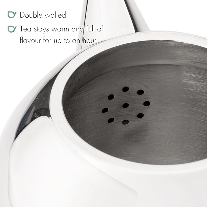 bredemeijer Santhee Double Walled Teapot, 1.4-Liter Stainless Steel Glossy Finish with Glossy Accents