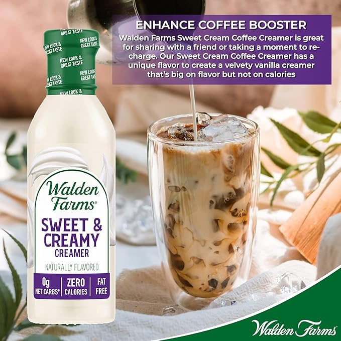 Walden Farms Sweet & Creamy Coffee Creamer – Zero Calorie, Sugar Free, Keto & Fat Free Non-Dairy Creamer for Coffee, Lattes & Iced Drinks – 6-Pack, 12 oz Bottles