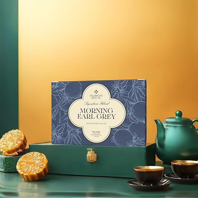 BLOSSOM RITUAL Morning Earl Grey – Loose Leaf Quality – Organic Bergamot Extract – Natural Based Pyramid Tea Bags – 20 Counts – Energizing Breakfast Blend| 2.65oz