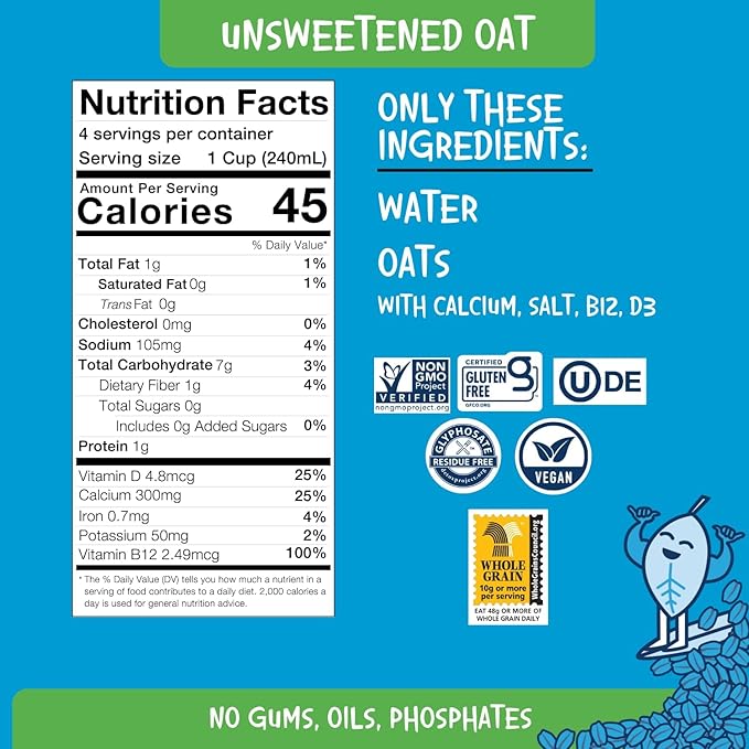 PLANTSTRONG Plant-Based Milks – Non-GMO, Plant-Based, Vegan, Gluten-Free, Dairy-Free, Lactose-Free, Shelf-Stable, No Gums or Oils (Pack of 6 (32 Fl. Oz.), Oat w/Recipe Guide)