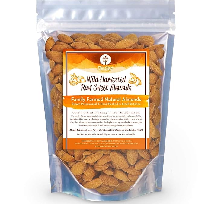 Pro Quality Nut Milk Bag & Raw Almonds - Kit includes Ellie's Best 12"X12" Reusable All Purpose Food Grade Nut Milk Bag Strainer & 1lb of Farm Fresh Wild Harvest Raw Almonds & Free Recipe Book