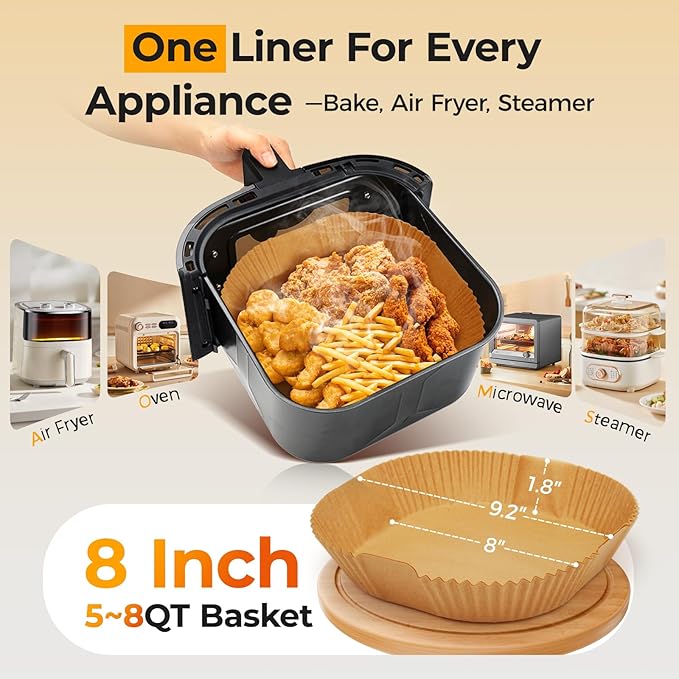 360 Pcs Air Fryer Liners Disposable, 8" Square Air Fryer Paper Liners, Unbleached Parchment Paper for Air Fryer Basket, Non-Stick & Leakproof Baking Liner for Microwave Oven Pan