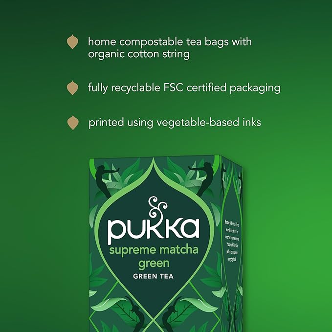 Pukka Supreme Matcha Green Organic Herbal Tea, Energizing Infusion Organic Tea Selection, with Matcha Powder, Ideal for Daily Vitality, Caffeine Free, 20 Total Bags