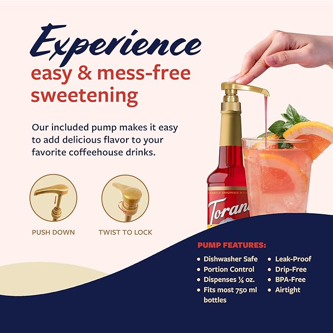 Torani Ruby Red Grapefruit Syrup for Drinks, Flavoring for Sodas and Cocktails, Pump Included, 25.4 Oz