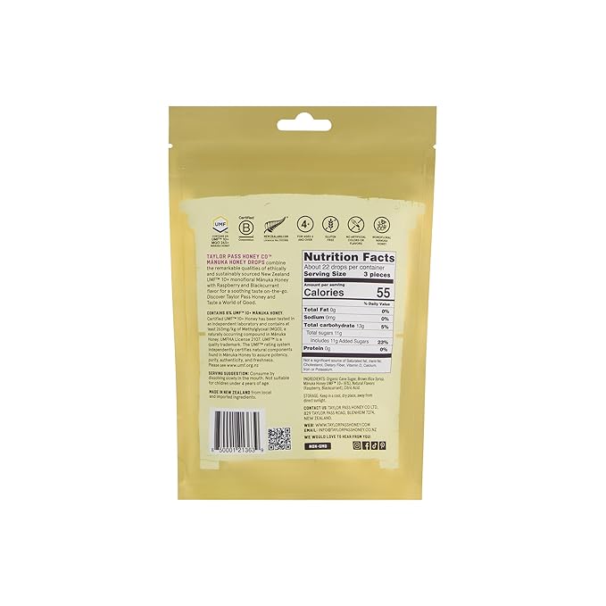 Taylor Pass Honey Co Mānuka Honey Drops UMF™ 10+ | Berry Bliss | Mānuka Honey Lozenges | Soothing Natural Manuka On-the-Go | 22 Individually Wrapped Drops | Made in New Zealand