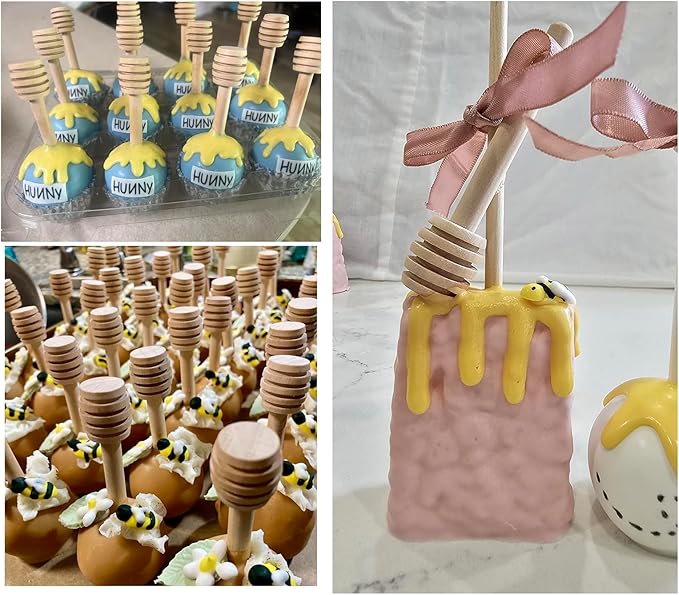 100pcs 3 inch Wooden Honey Mixing Stirrer Dipper Stick Collecting Dispensing Drizzling Honey Spoon Dipper Jam Portable Wedding Party Gift (100, 3Inch)