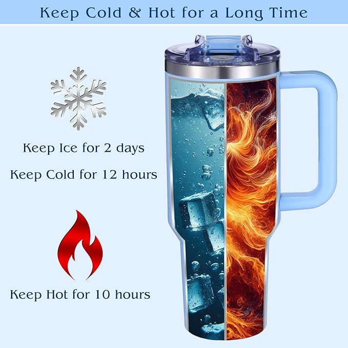 iProductsUS Personalized 40oz Tumbler with Handle & Straw Christmas Gift for Mom & Wife! Custom Engraved Name/Birth Flower, Spill-Proof Lid, Insulated Stainless Steel Travel Coffee Mug! (Sky Blue)