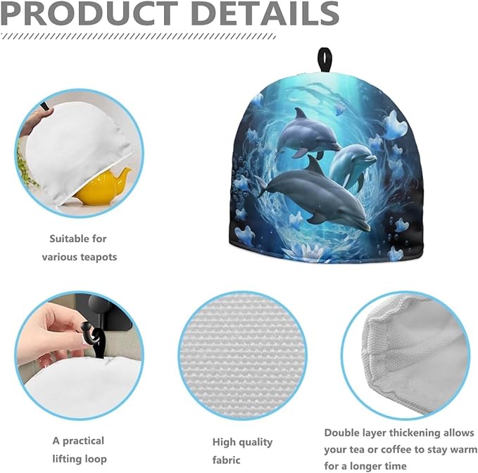 Dolphin Tea Cozy for Teapot Insulated Floral Tea Pot Cozy for Keeping Warm for Kitchen Decorative Tea Cosy for Teapot Tea Cozies