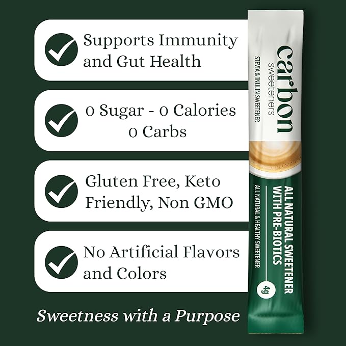 Carbon Sweeteners Variety Pack – Stevia Sweetener Packets with Collagen, Turmeric, and Inulin – Supports Joint, Skin, Immunity & Gut Health – 30 Single Serve Sachets (3 Functional Flavors, 10 Each)