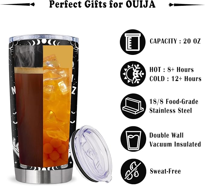Ouija Board Tumbler 20oz, Goth Gothic Gifts, Witchy Horror Spooky Gifts for Women Halloween Birthday Christmas, Ouija Board Skeleton Decor